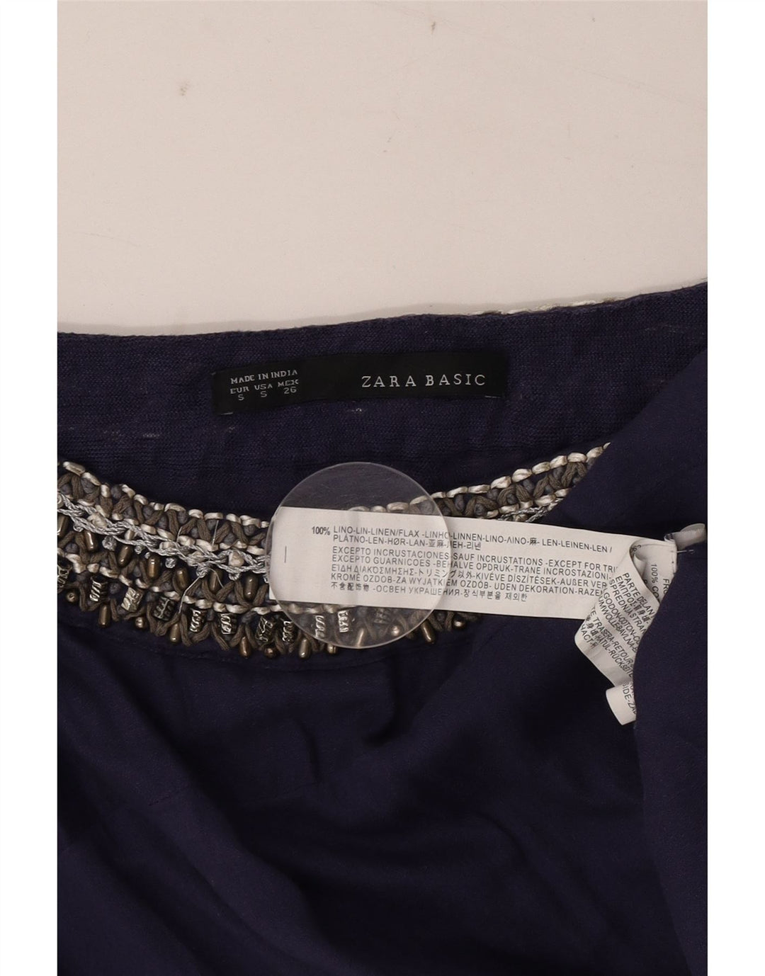 Zara Womens Sleeveless Oversized Blouse Top UK 10 Small Navy Blue Linen