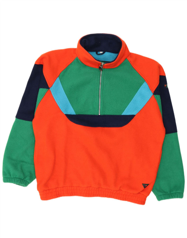 Vintage Mens Zip Neck Fleece Jumper Large Multicoloured Colourblock