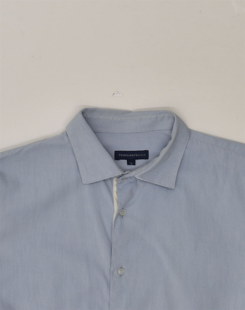 TRUSSARDI Mens Shirt Large Blue Cotton | Vintage Trussardi | Thrift | Second-Hand Trussardi | Used Clothing | Messina Hembry 