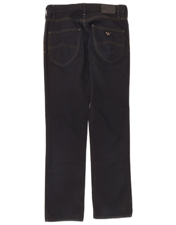 Armani Jeans Mens Straight Casual Trousers W32 L34 Navy Blue Striped Cotton