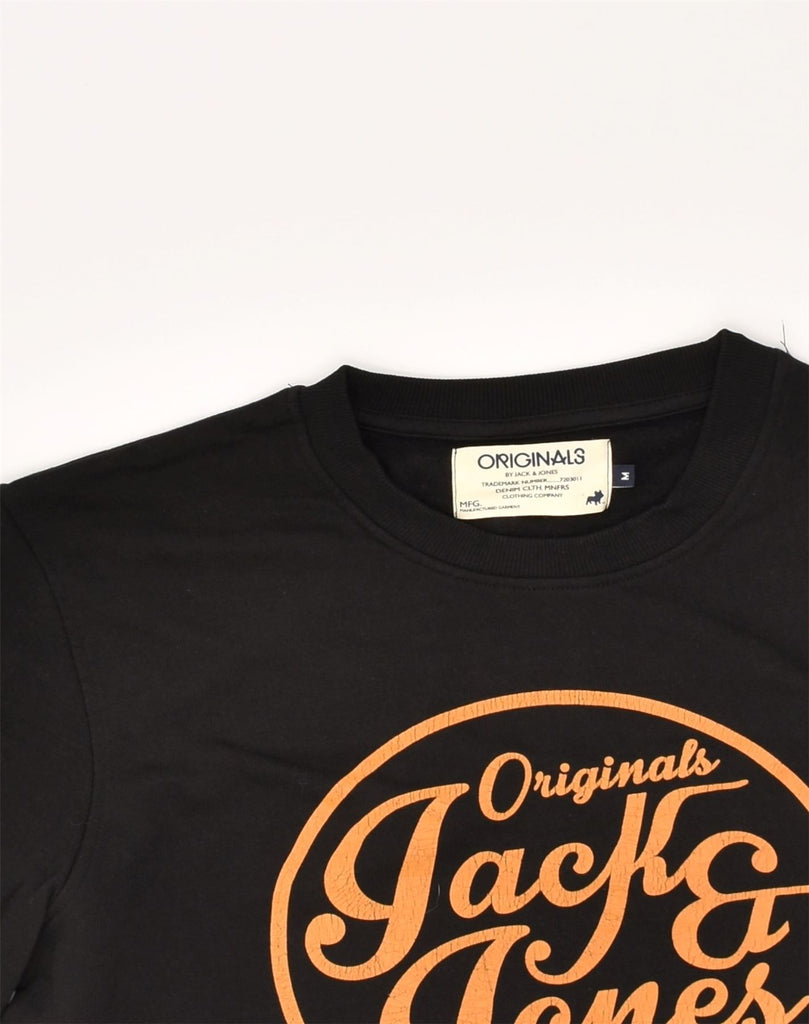 JACK & JONES Mens Originals Graphic Sweatshirt Jumper Medium Black Cotton | Vintage Jack & Jones | Thrift | Second-Hand Jack & Jones | Used Clothing | Messina Hembry 