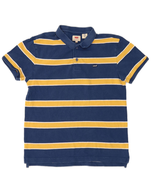 Levi's Mens Polo Shirt Medium Navy Blue Striped Cotton