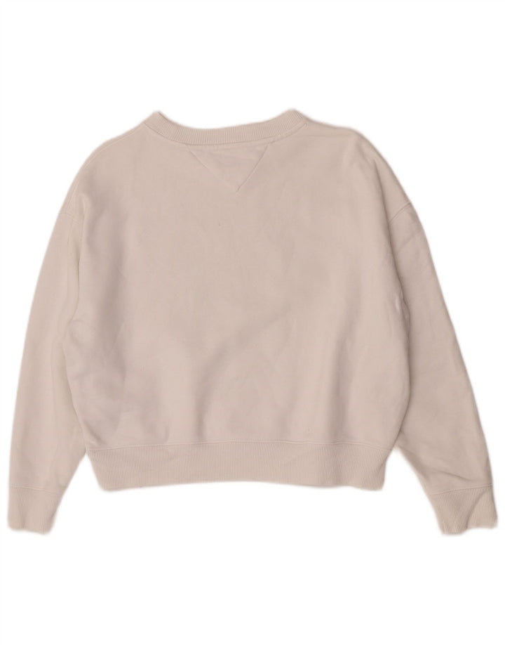 Tommy Hilfiger Womens Oversized Sweatshirt Jumper UK 2 2XS White Cotton