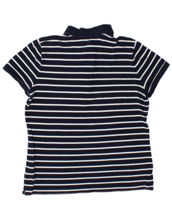 RALPH LAUREN Womens Polo Shirt UK 16 Large Navy Blue Striped Cotton