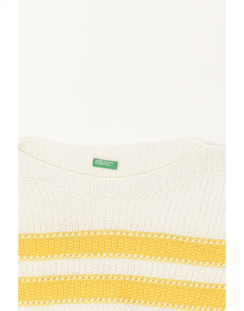 BENETTON Womens Boat Neck Jumper Sweater UK 16 Large Yellow Striped Cotton | Vintage Benetton | Thrift | Second-Hand Benetton | Used Clothing | Messina Hembry 