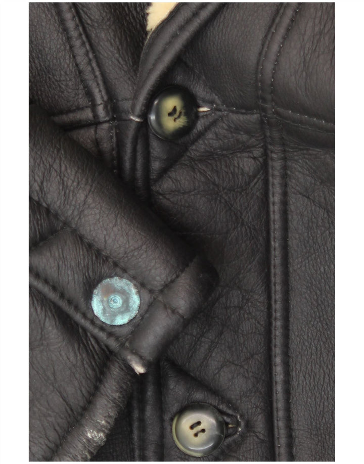 Vintage Mens Sherpa Leather Jacket UK 40 Large Black