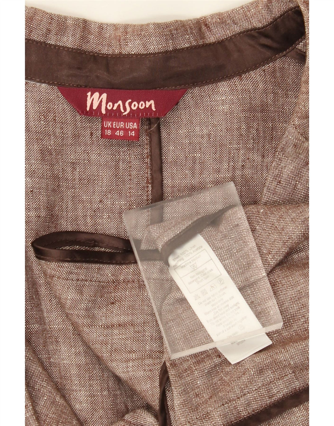 MONSOON Womens 2 Button Blazer Jacket UK 18 XL Brown Linen