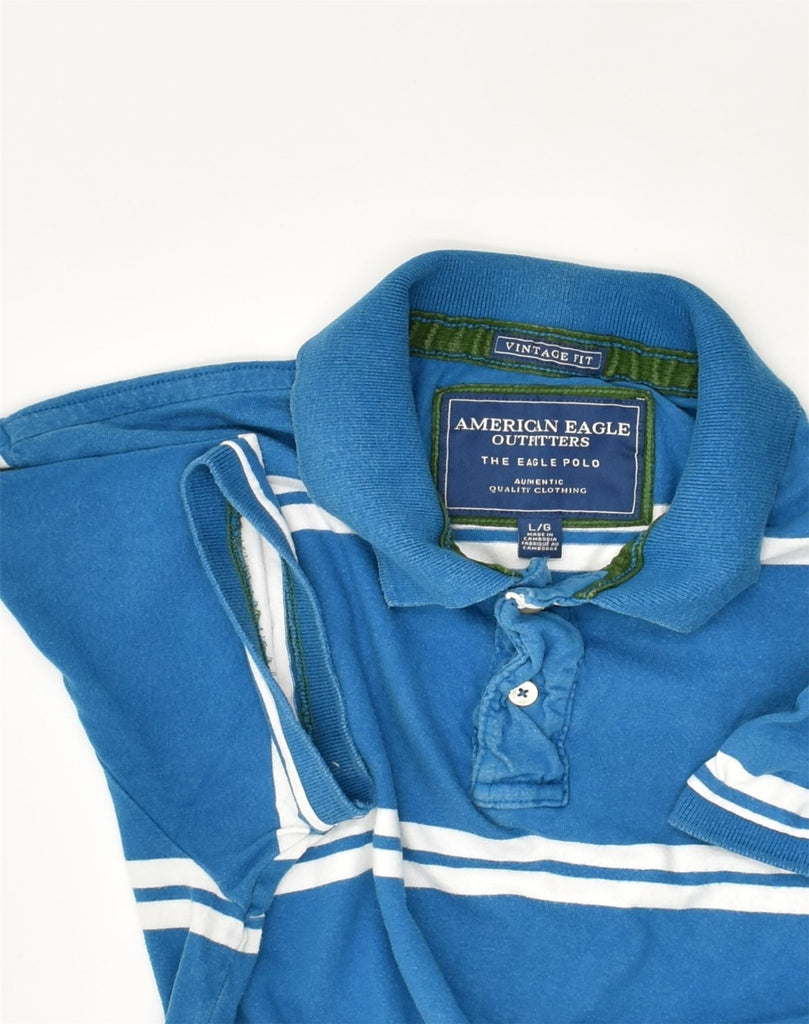 AMERICAN EAGLE Mens Vintage Fit Polo Shirt Large Blue Striped Cotton | Vintage American Eagle | Thrift | Second-Hand American Eagle | Used Clothing | Messina Hembry 