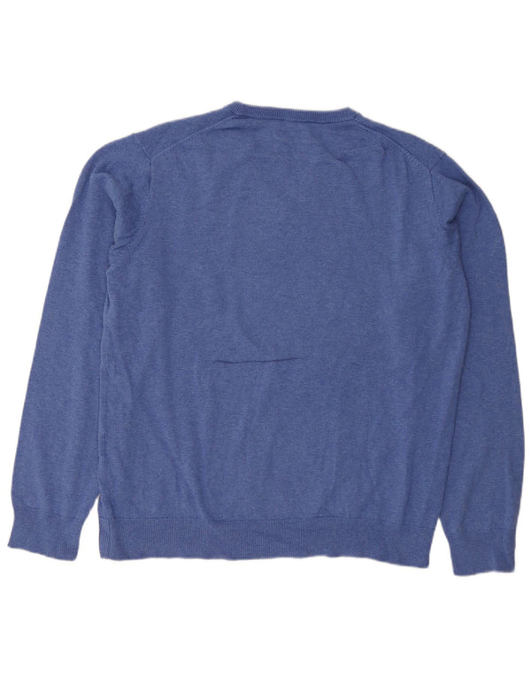 Gant Mens V-Neck Jumper Sweater XL Blue Cotton