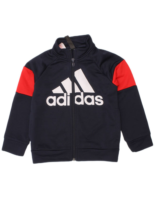 Adidas Boys Graphic Tracksuit Top Jacket 4-5 Years Navy Blue Colourblock