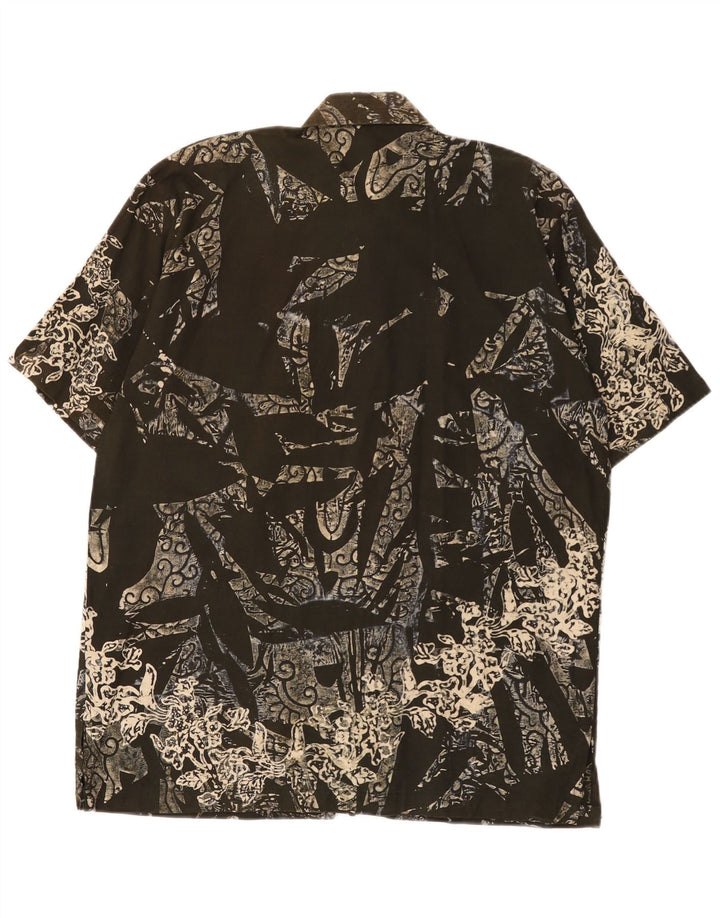 Vintage Mens Abstract Pattern Short Sleeve Shirt XL Khaki