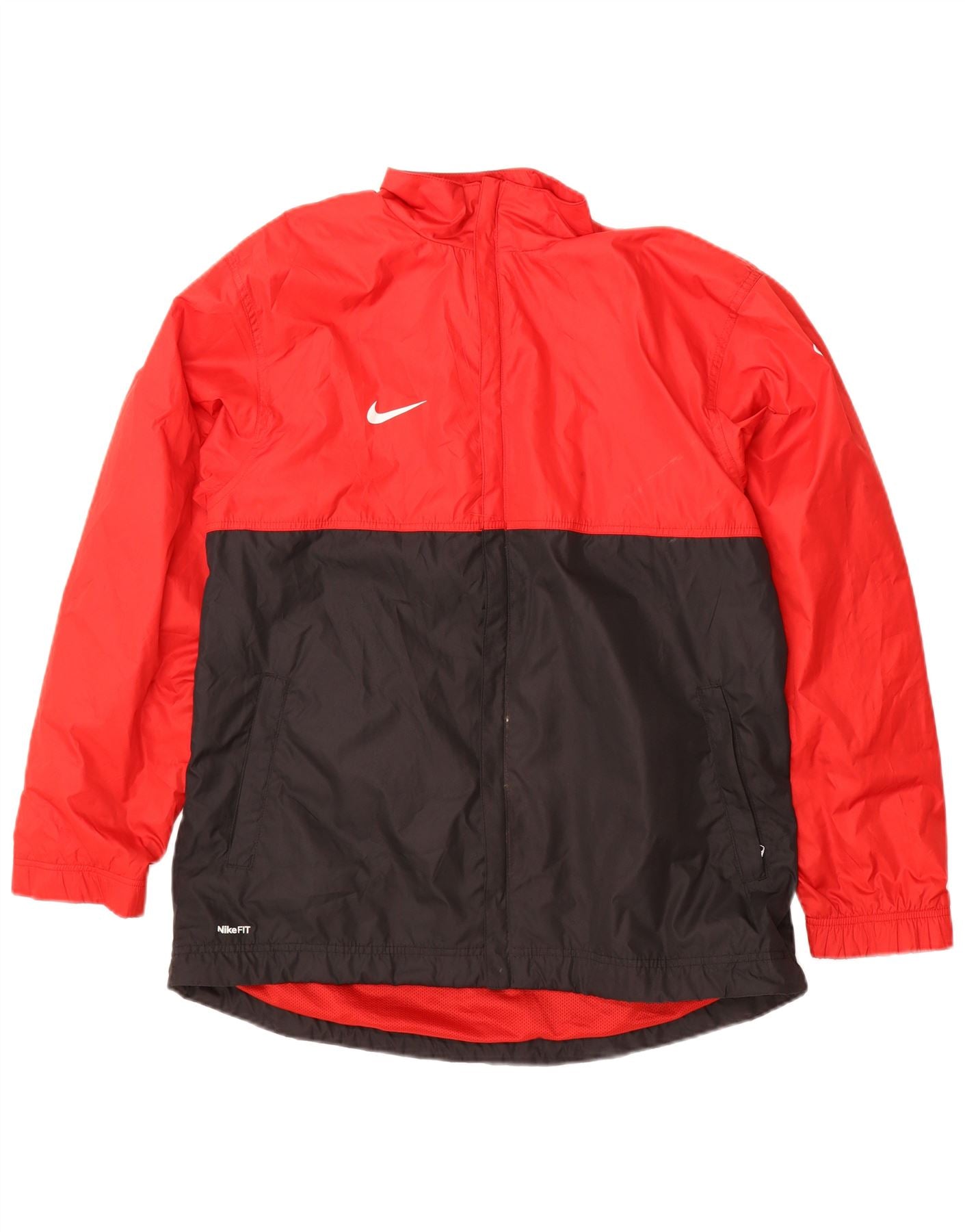 NIKE Mens Rain Jacket UK 42/44 Large Red Colourblock Polyester