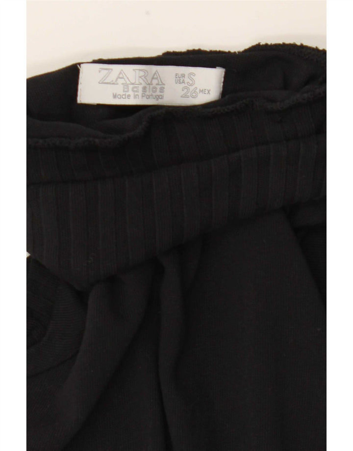 Zara Womens Short Sleeve Button Neck Jumper Sweater UK 8 Small Black