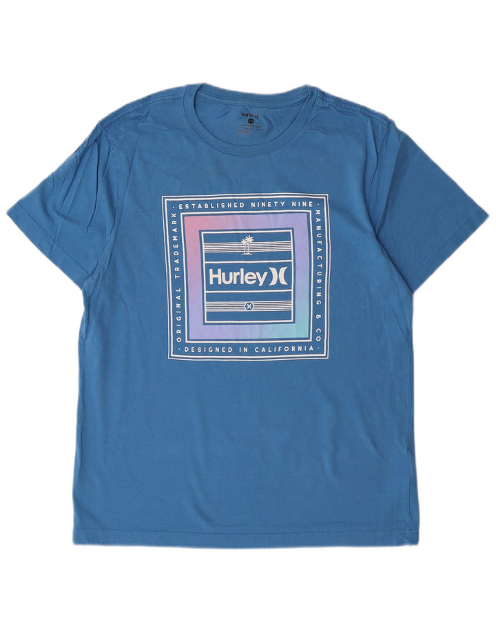 Hurley Mens Graphic T-Shirt Top Medium Blue Cotton