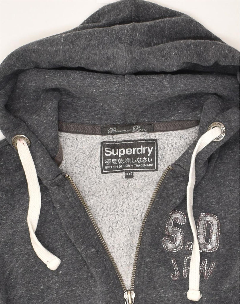 SUPERDRY Womens Zip Hoodie Sweater UK 2 2XS Grey Cotton | Vintage Superdry | Thrift | Second-Hand Superdry | Used Clothing | Messina Hembry 