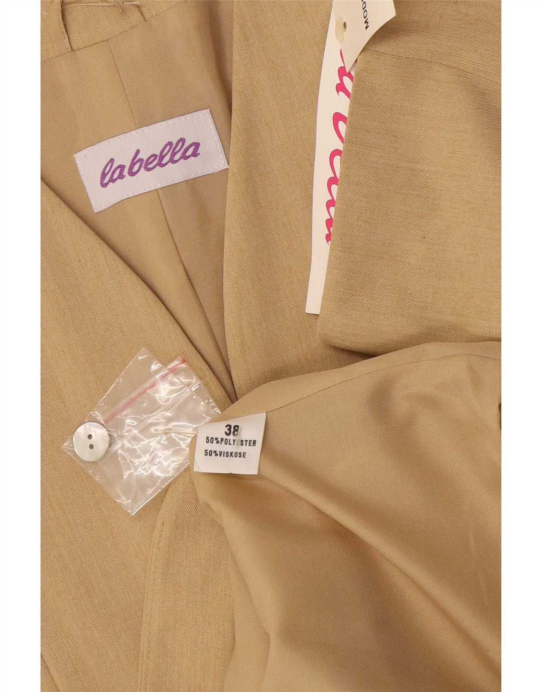 Vintage Womens Short Sleeve 9 Button Blazer Jacket EU 38 Medium Beige