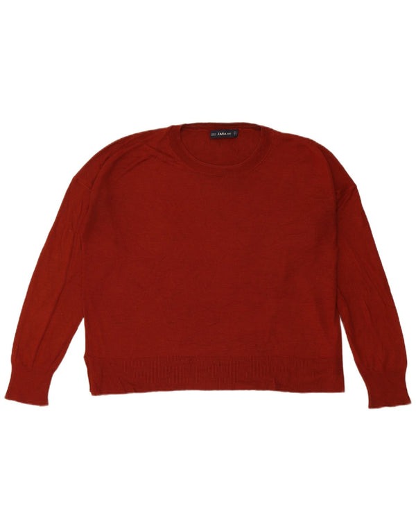 Zara Womens Oversized Boat Neck Jumper Sweater UK 10 Small Burgundy