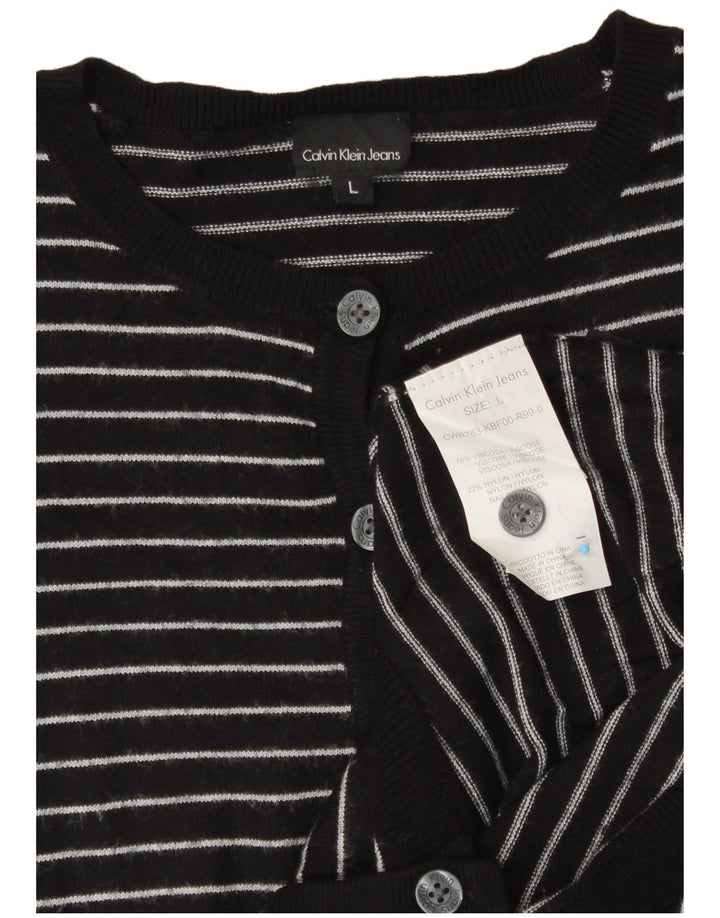 CALVIN KLEIN JEANS Girls Cardigan Sweater 11-12 Years Large  Black Striped