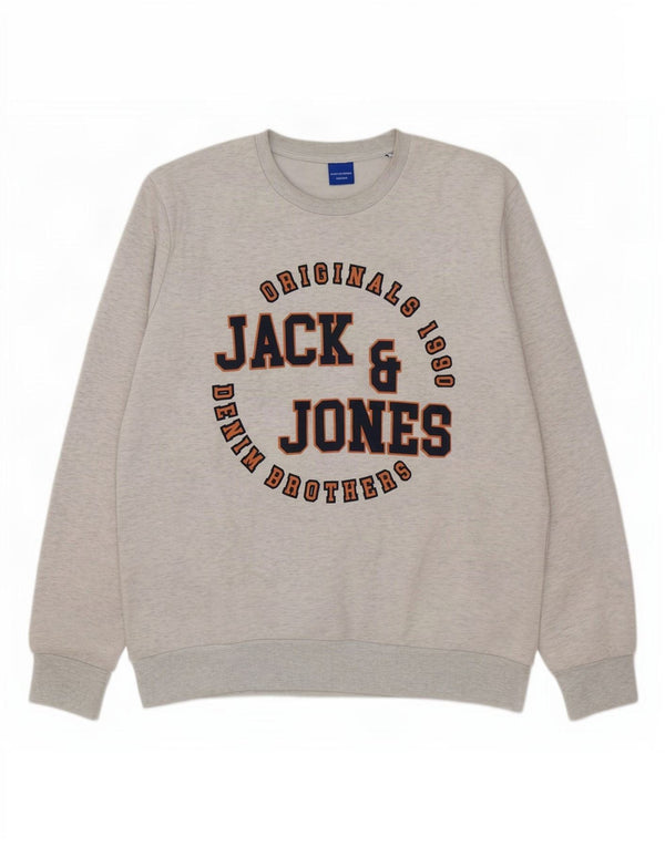 Jack & Jones Mens Graphic Sweatshirt Jumper XL Grey Flecked Cotton