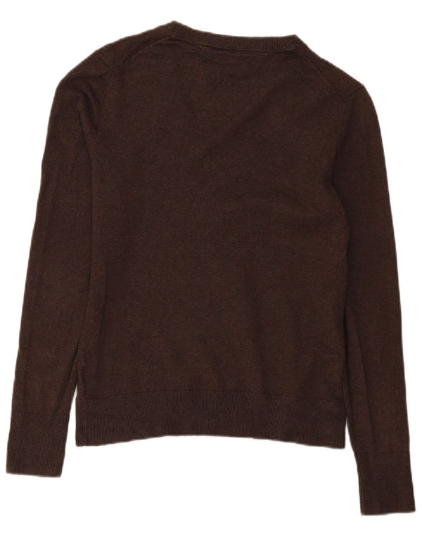 Tommy Hilfiger Womens V-Neck Jumper Sweater UK 14 Large Brown Cotton