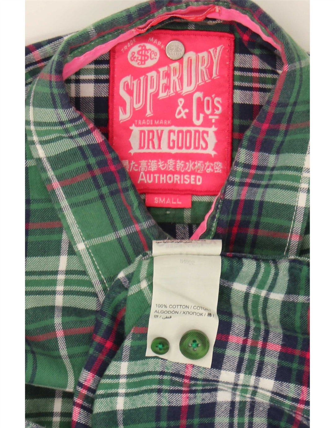 Superdry Womens Flannel Shirt UK 10 Small Green Check Cotton