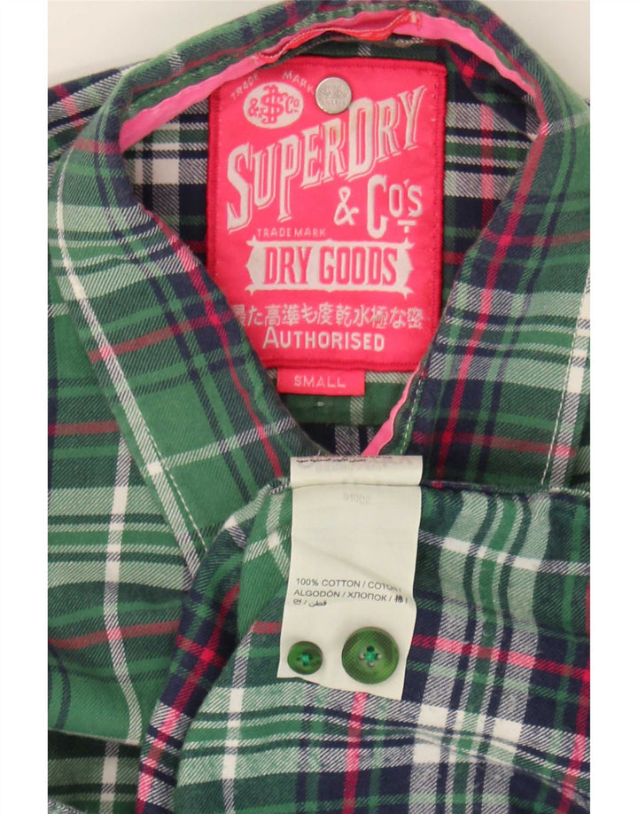 Superdry Womens Flannel Shirt UK 10 Small Green Check Cotton