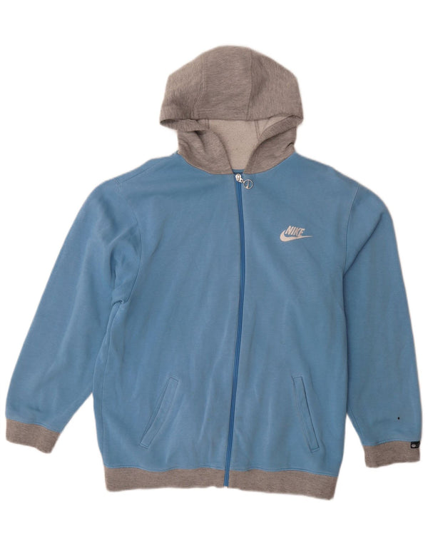 Nike Boys Zip Hoodie Sweater 13-14 Years XL Blue Colourblock Cotton