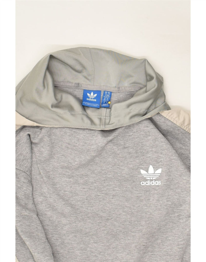 ADIDAS Womens Hoodie Jumper UK 6 XS Grey Colourblock Polyester | Vintage Adidas | Thrift | Second-Hand Adidas | Used Clothing | Messina Hembry 