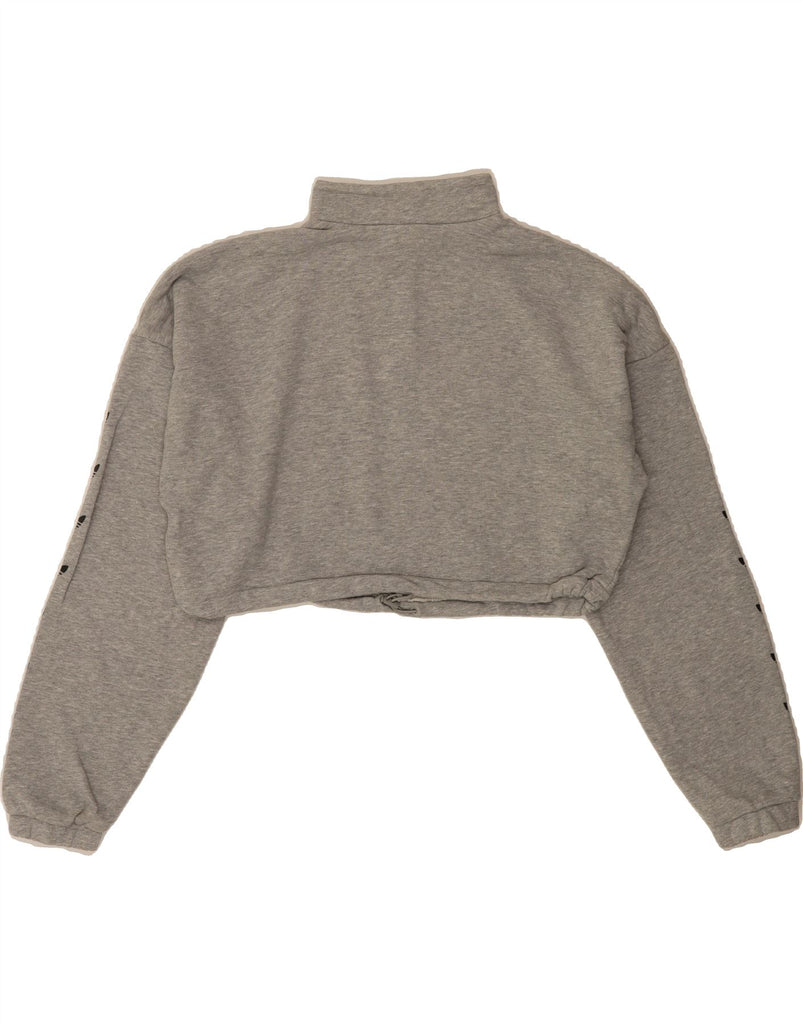 ADIDAS Womens Oversized Graphic Crop Sweatshirt Jumper UK 10 Small Grey Vintage Adidas and Second-Hand Adidas from Messina Hembry 