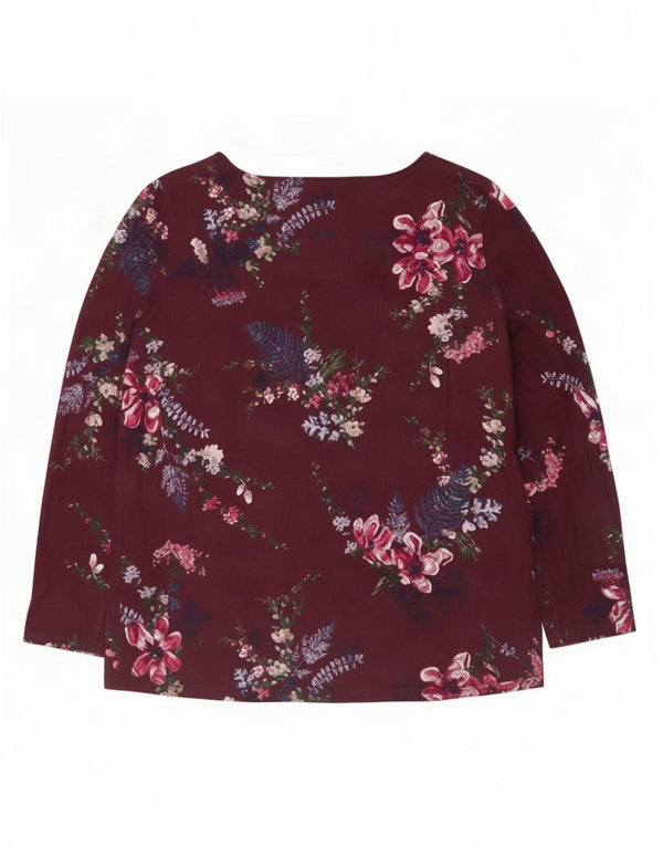 Joules Womens Top Long Sleeve UK 20 2XL Burgundy Floral Cotton
