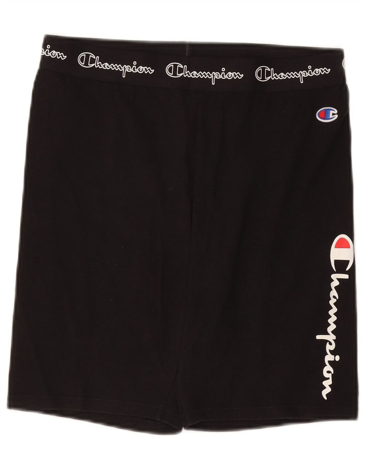 CHAMPION Womens Graphic Sport Shorts UK 16 Large  Black