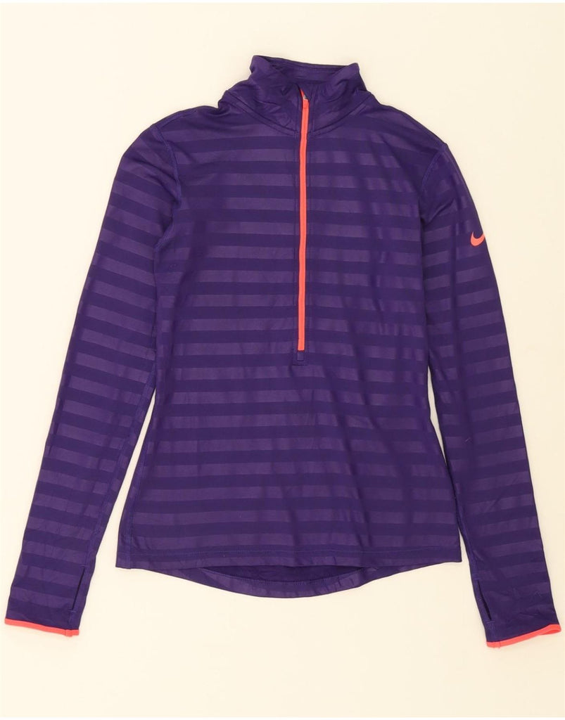 NIKE Womens Dri Fit Pullover Tracksuit Top UK 10 Small Purple Striped Vintage Nike and Second-Hand Nike from Messina Hembry 