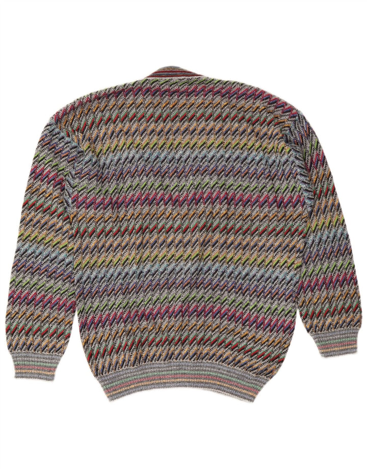 Vintage Mens Cardigan Sweater IT 50 Medium Multicoloured Chevron Cotton