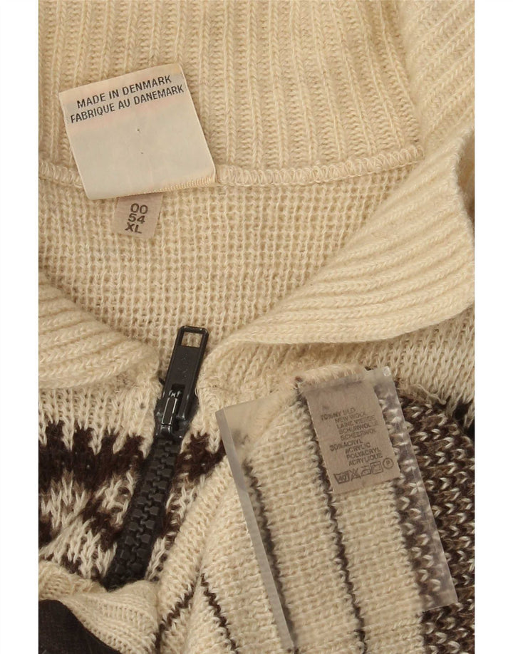 Clipper Mens Cardigan Sweater IT 54 XL Off White Fair Isle Wool