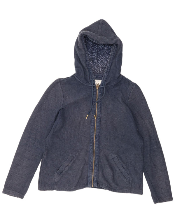 FAT FACE Womens Hooded Cardigan Sweater UK 14 Large Navy Blue Cotton