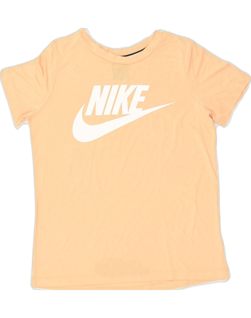 NIKE Womens Graphic T-Shirt Top UK 12 Medium Orange Cotton | Vintage Nike | Thrift | Second-Hand Nike | Used Clothing | Messina Hembry 