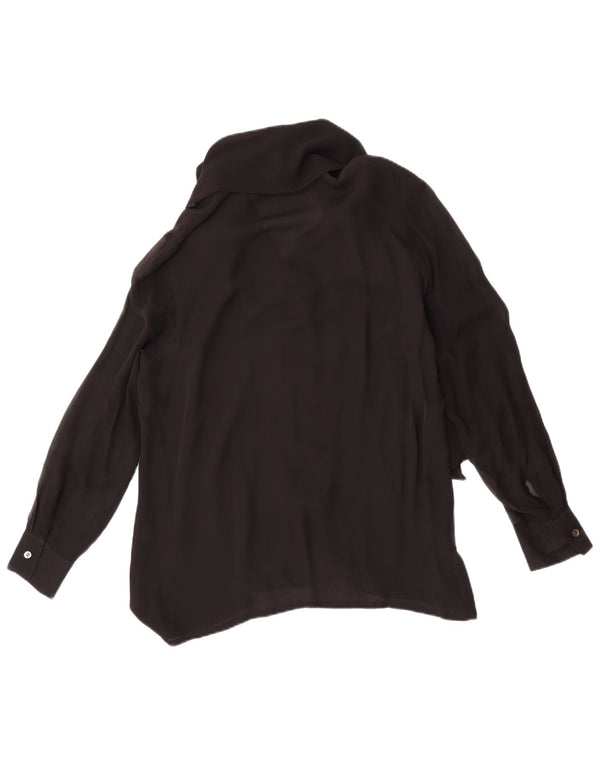 Blunauta Womens Front Tie Shirt Blouse IT 44 Medium Black Silk