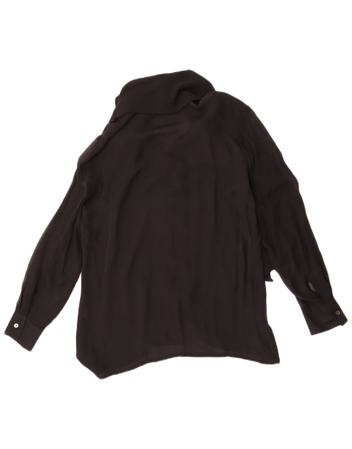 Blunauta Womens Front Tie Shirt Blouse IT 44 Medium Black Silk