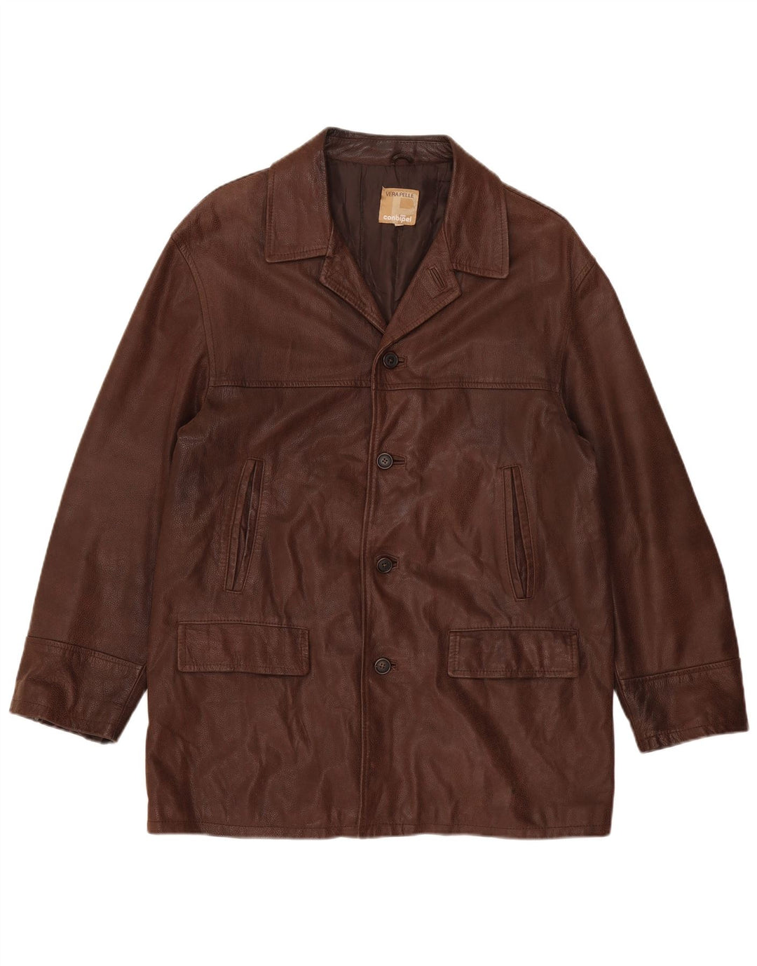 Conbipel Mens Leather Jacket IT 52 Large Brown Leather