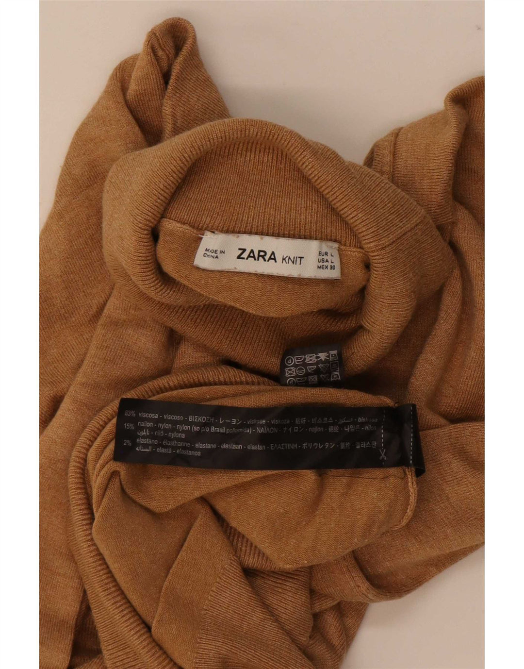 Zara Womens Roll Neck Jumper Sweater UK 14 Large Beige Viscose