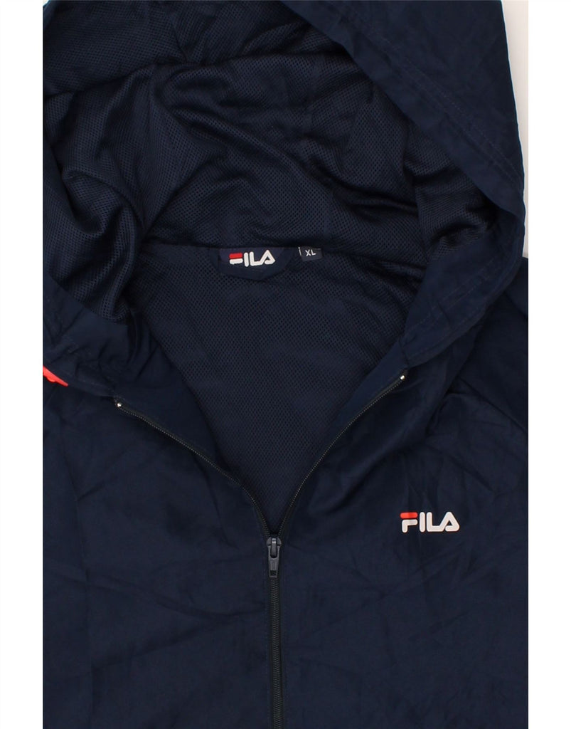 FILA Mens Hooded Rain Jacket UK 42 XL Navy Blue Colourblock Polyester | Vintage Fila | Thrift | Second-Hand Fila | Used Clothing | Messina Hembry 