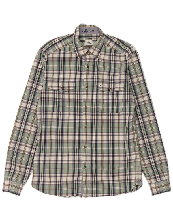 Lacoste Mens Shirt Size 39 Medium Green Plaid Cotton