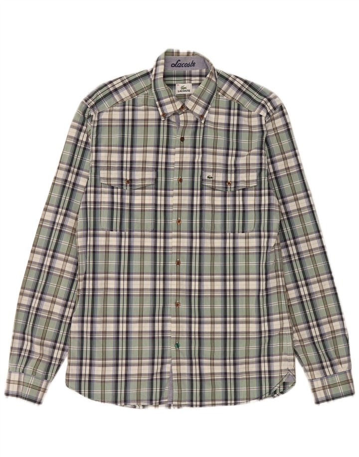Lacoste Mens Shirt Size 39 Medium Green Plaid Cotton
