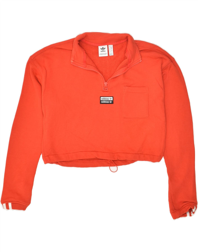 ADIDAS Womens Crop Zip Neck Sweatshirt Jumper UK 10 Small Red Cotton | Vintage Adidas | Thrift | Second-Hand Adidas | Used Clothing | Messina Hembry 