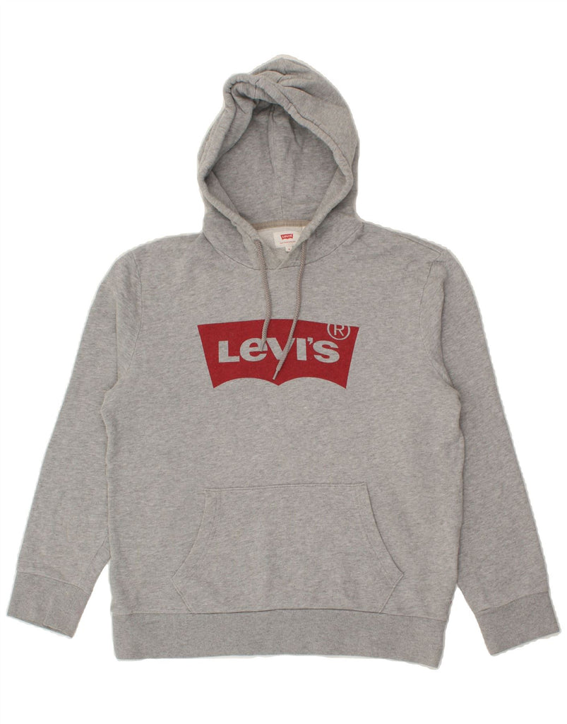 LEVI'S Womens Graphic Hoodie Jumper UK 14 Medium Grey Cotton | Vintage Levi's | Thrift | Second-Hand Levi's | Used Clothing | Messina Hembry 