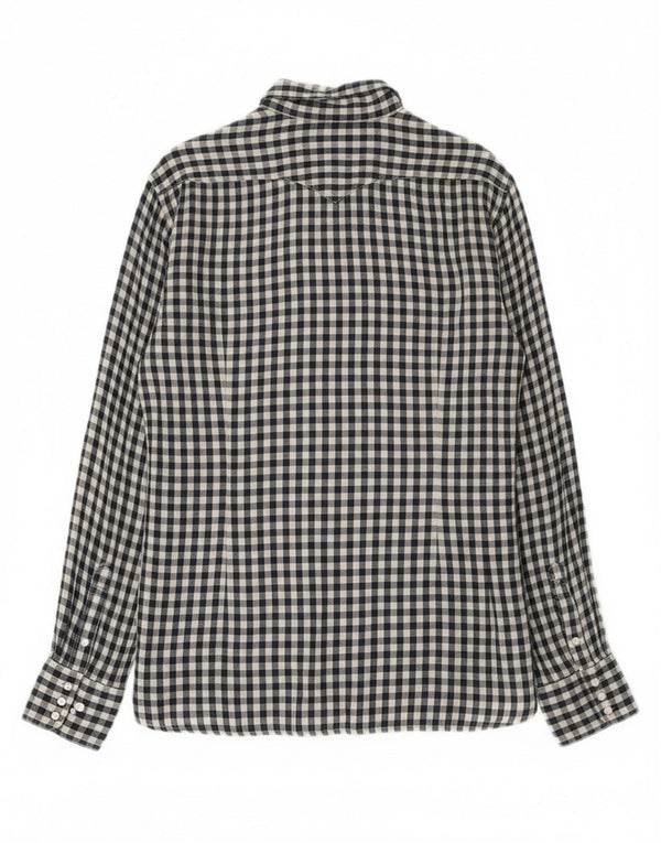 Stefanel Mens Western Shirt Large Navy Blue Gingham Cotton