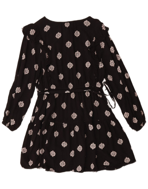 Marks & Spencer Womens Long Sleeve A-Line Dress UK 12 Medium Black Floral