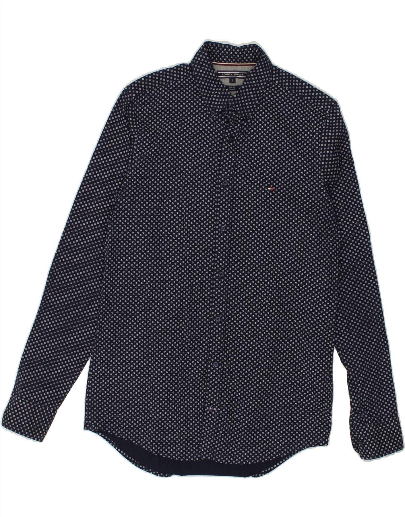 TOMMY HILFIGER Mens Slim Fit Shirt Small Navy Blue Polka Dot