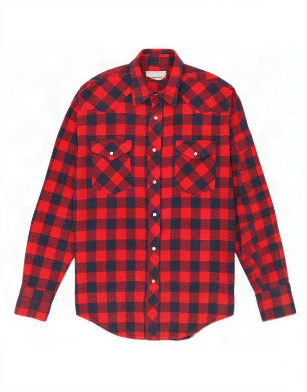 Wrangler Mens Flannel Shirt Medium Red Gingham Cotton