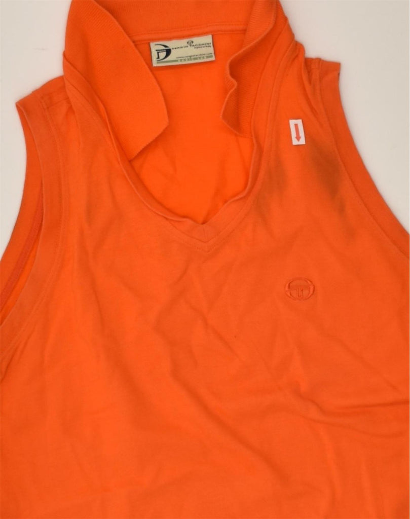 SERGIO TACCHINI Womens Sleeveless Polo Shirt UK 12 Medium Orange Cotton | Vintage Sergio Tacchini | Thrift | Second-Hand Sergio Tacchini | Used Clothing | Messina Hembry 